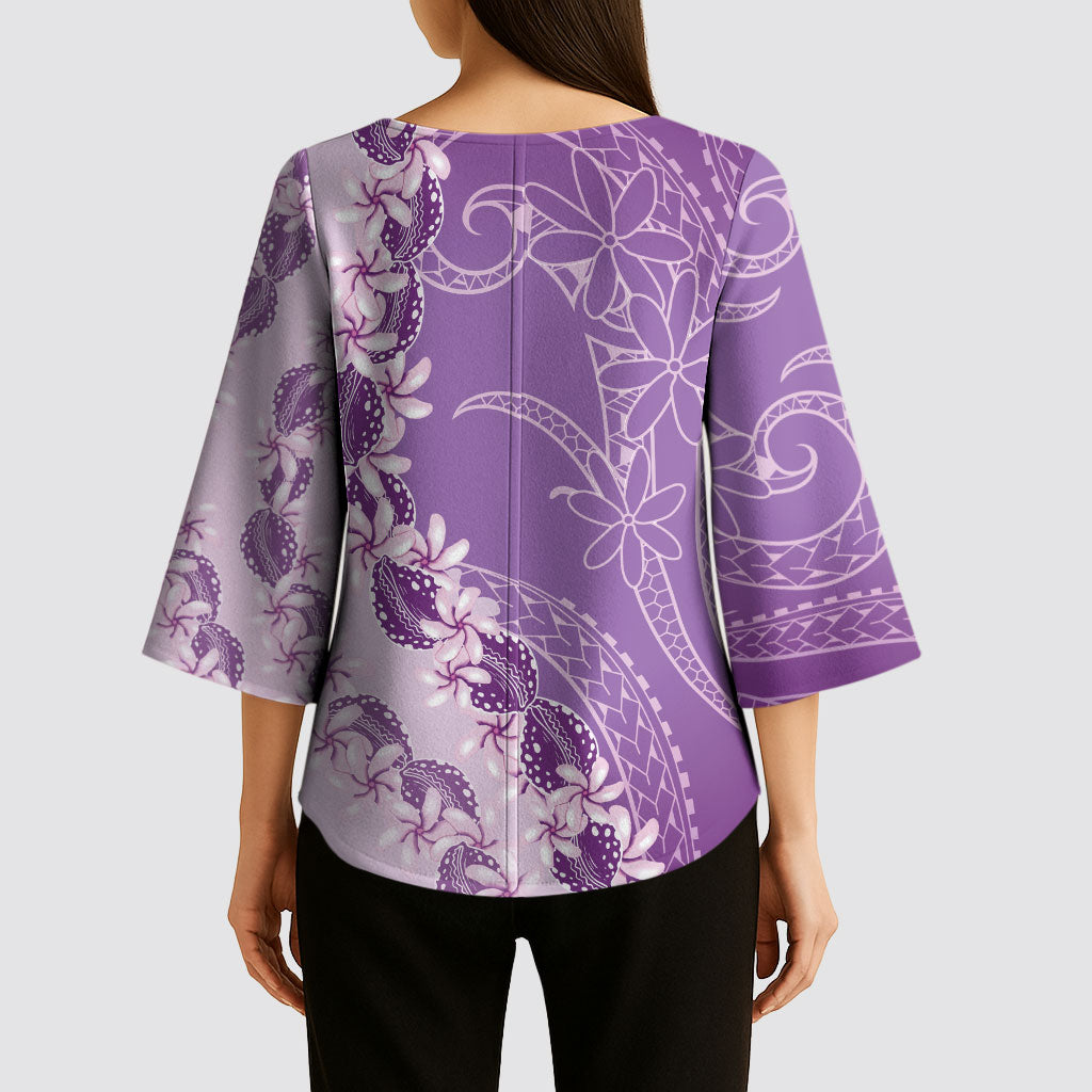 Heiva i Tahiti Kimono Sleeve Blouse Tahitian Tiare Maori Cowrie Lei Purple LT14 - Polynesian Pride