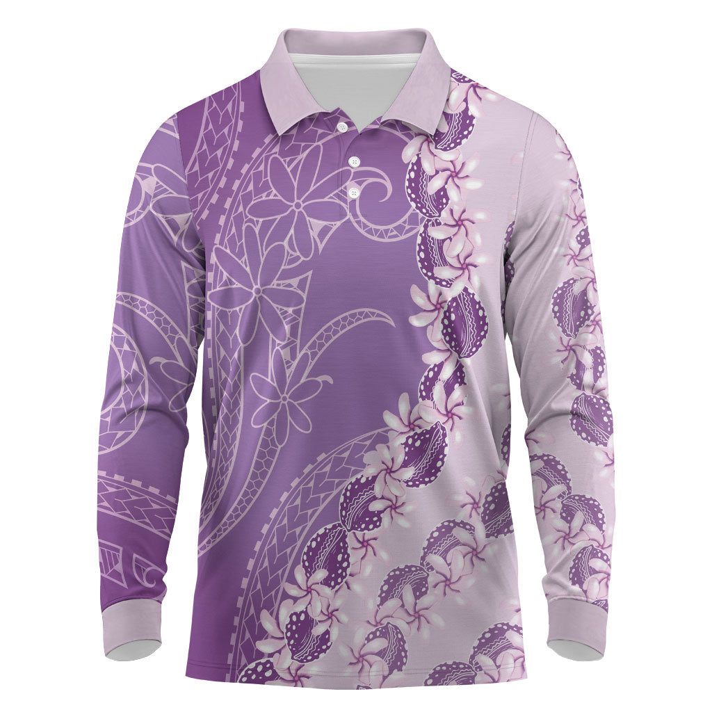 Heiva i Tahiti Long Sleeve Polo Shirt Tahitian Tiare Maori Cowrie Lei Purple LT14 Purple - Polynesian Pride