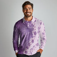 Heiva i Tahiti Long Sleeve Polo Shirt Tahitian Tiare Maori Cowrie Lei Purple LT14 - Polynesian Pride