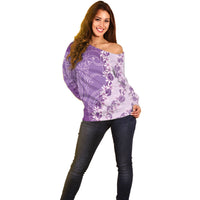 Heiva i Tahiti Off Shoulder Sweater Tahitian Tiare Maori Cowrie Lei Purple LT14 - Polynesian Pride