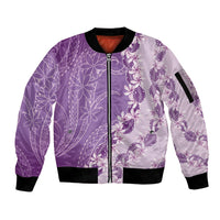 Heiva i Tahiti Sleeve Zip Bomber Jacket Tahitian Tiare Maori Cowrie Lei Purple LT14 Unisex Purple - Polynesian Pride
