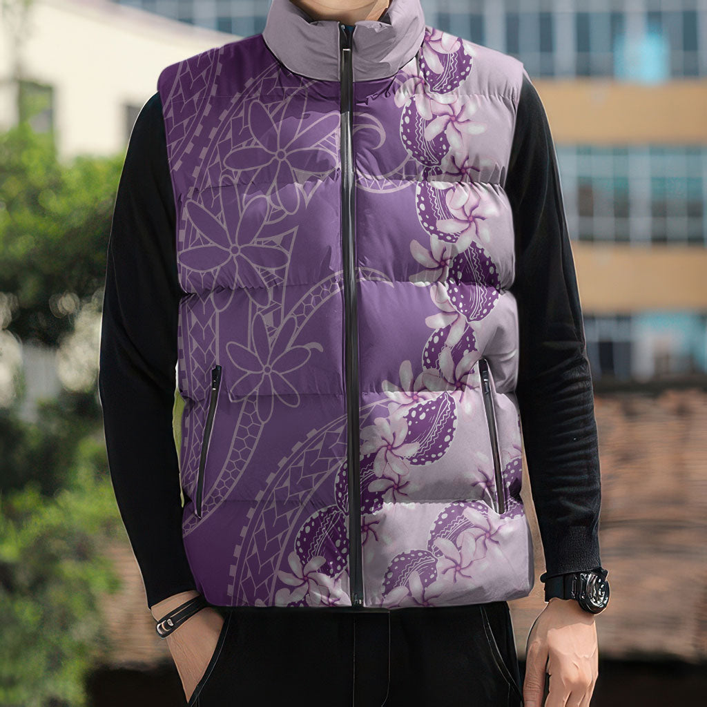 Heiva i Tahiti Sleeveless Puffer Jacket Tahitian Tiare Maori Cowrie Lei Purple LT14 - Polynesian Pride