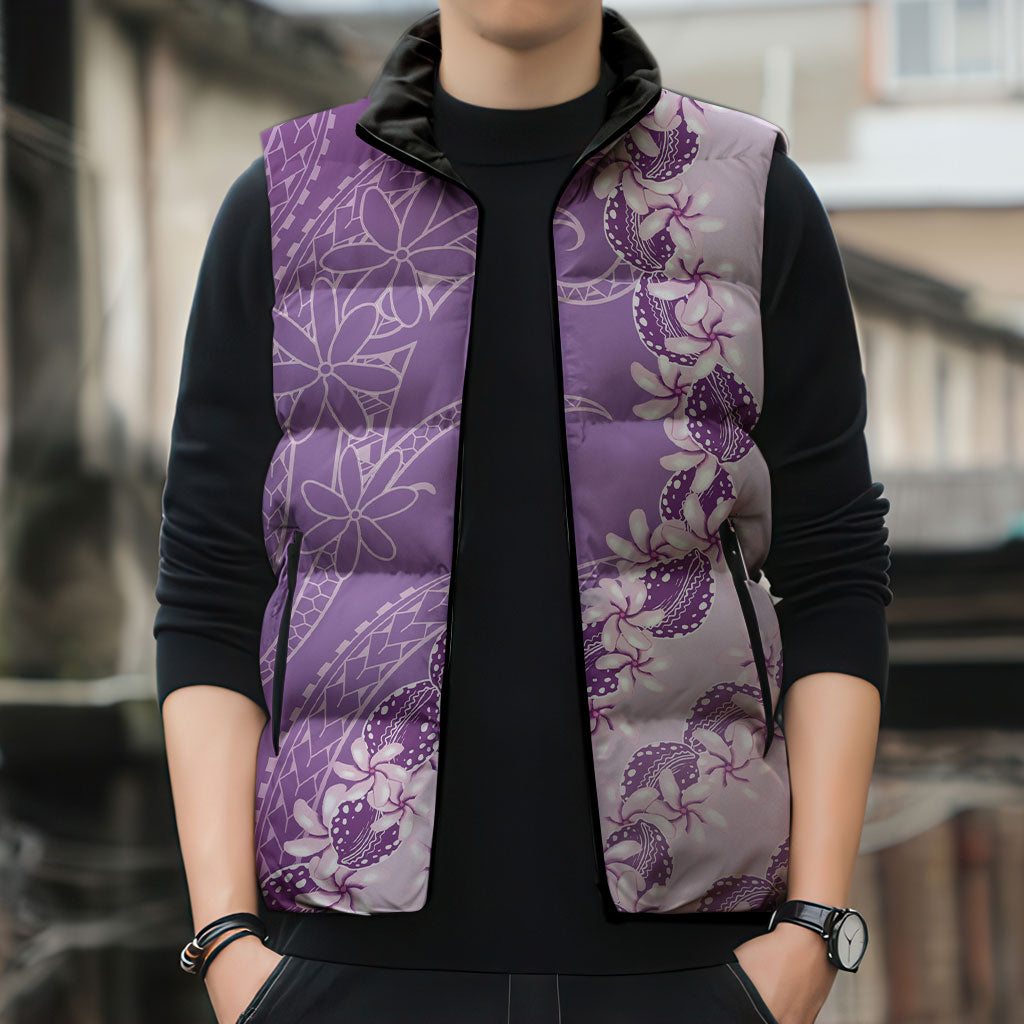 Heiva i Tahiti Sleeveless Puffer Jacket Tahitian Tiare Maori Cowrie Lei Purple LT14 - Polynesian Pride