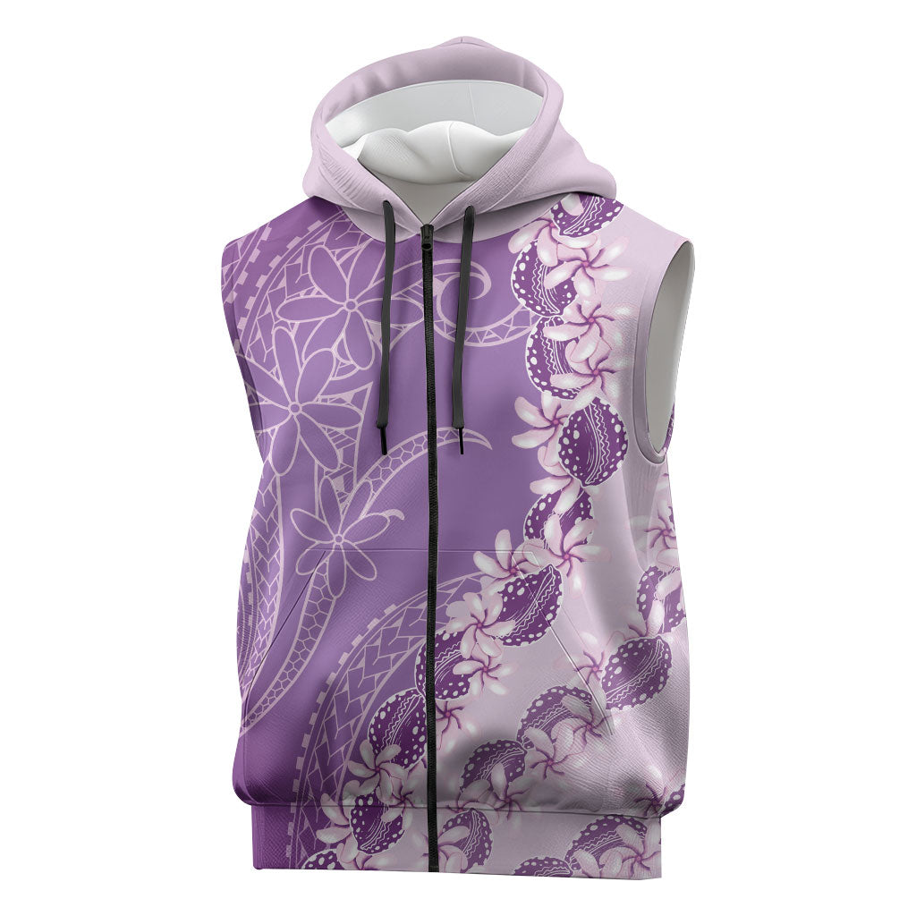 Heiva i Tahiti Sleeveless Zip Hoodie Tahitian Tiare Maori Cowrie Lei Purple LT14 Purple - Polynesian Pride