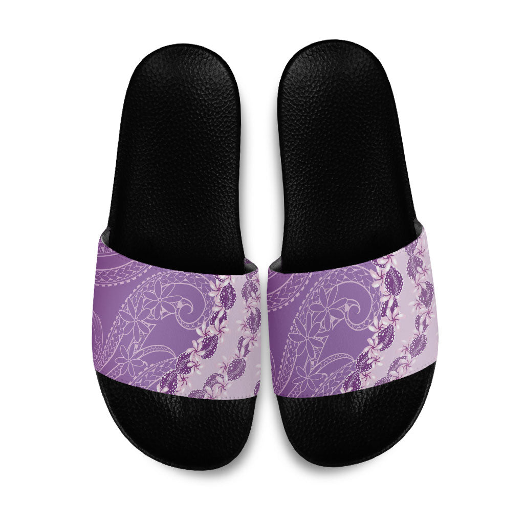 Heiva i Tahiti Slide Sandals Tahitian Tiare Maori Cowrie Lei Purple LT14 Purple - Polynesian Pride