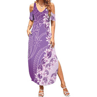 Heiva i Tahiti Summer Maxi Dress Tahitian Tiare Maori Cowrie Lei Purple LT14 Women Purple - Polynesian Pride