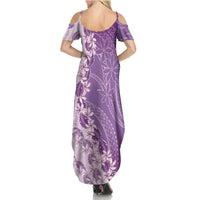 Heiva i Tahiti Summer Maxi Dress Tahitian Tiare Maori Cowrie Lei Purple LT14 - Polynesian Pride