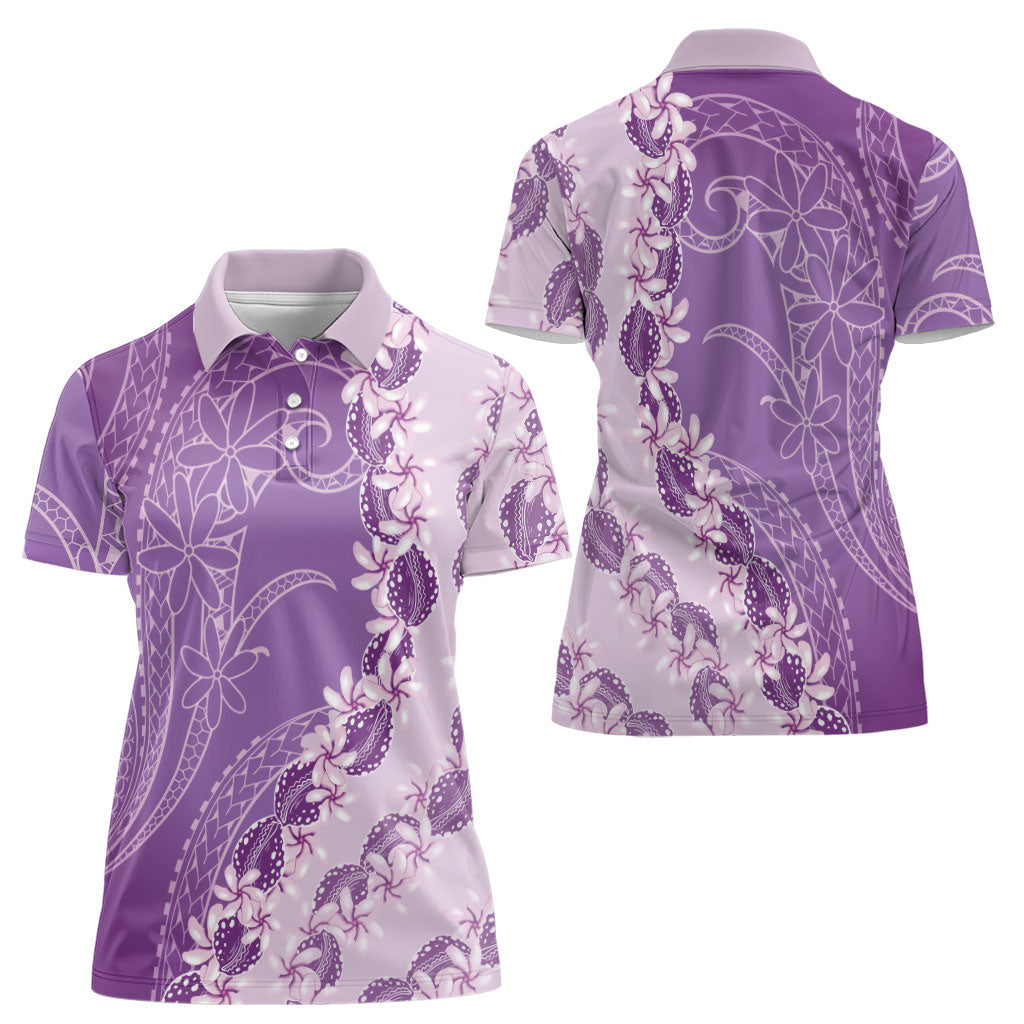 Heiva i Tahiti Women Polo Shirt Tahitian Tiare Maori Cowrie Lei Purple LT14 - Polynesian Pride