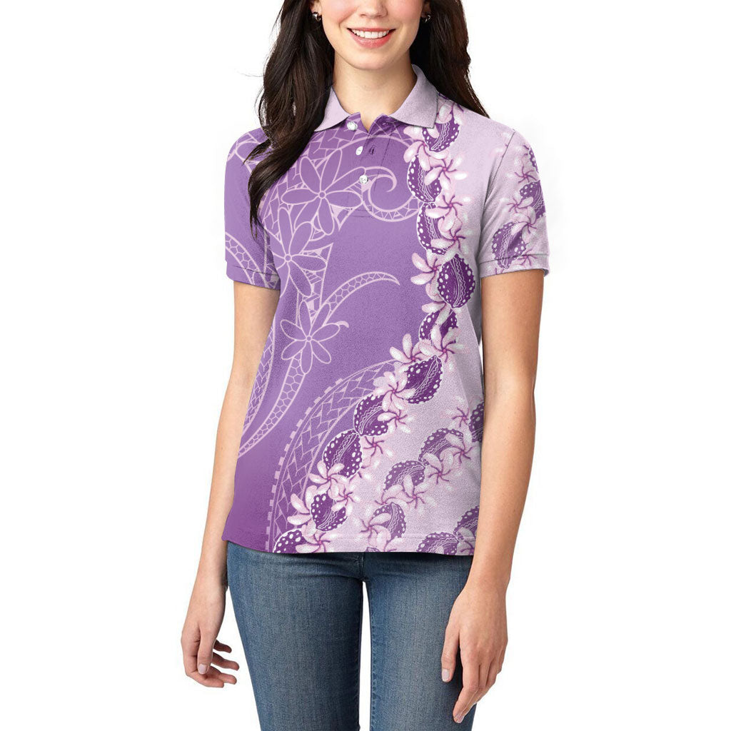 Heiva i Tahiti Women Polo Shirt Tahitian Tiare Maori Cowrie Lei Purple LT14 - Polynesian Pride
