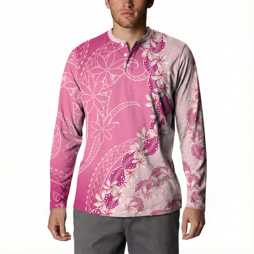 Heiva i Tahiti Button Sweatshirt Tahitian Tiare Maori Cowrie Lei Pink