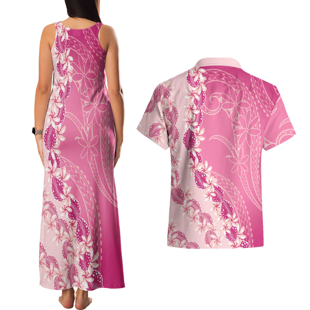Heiva i Tahiti Couples Matching Tank Maxi Dress and Hawaiian Shirt Tahitian Tiare Maori Cowrie Lei Pink LT14 - Polynesian Pride