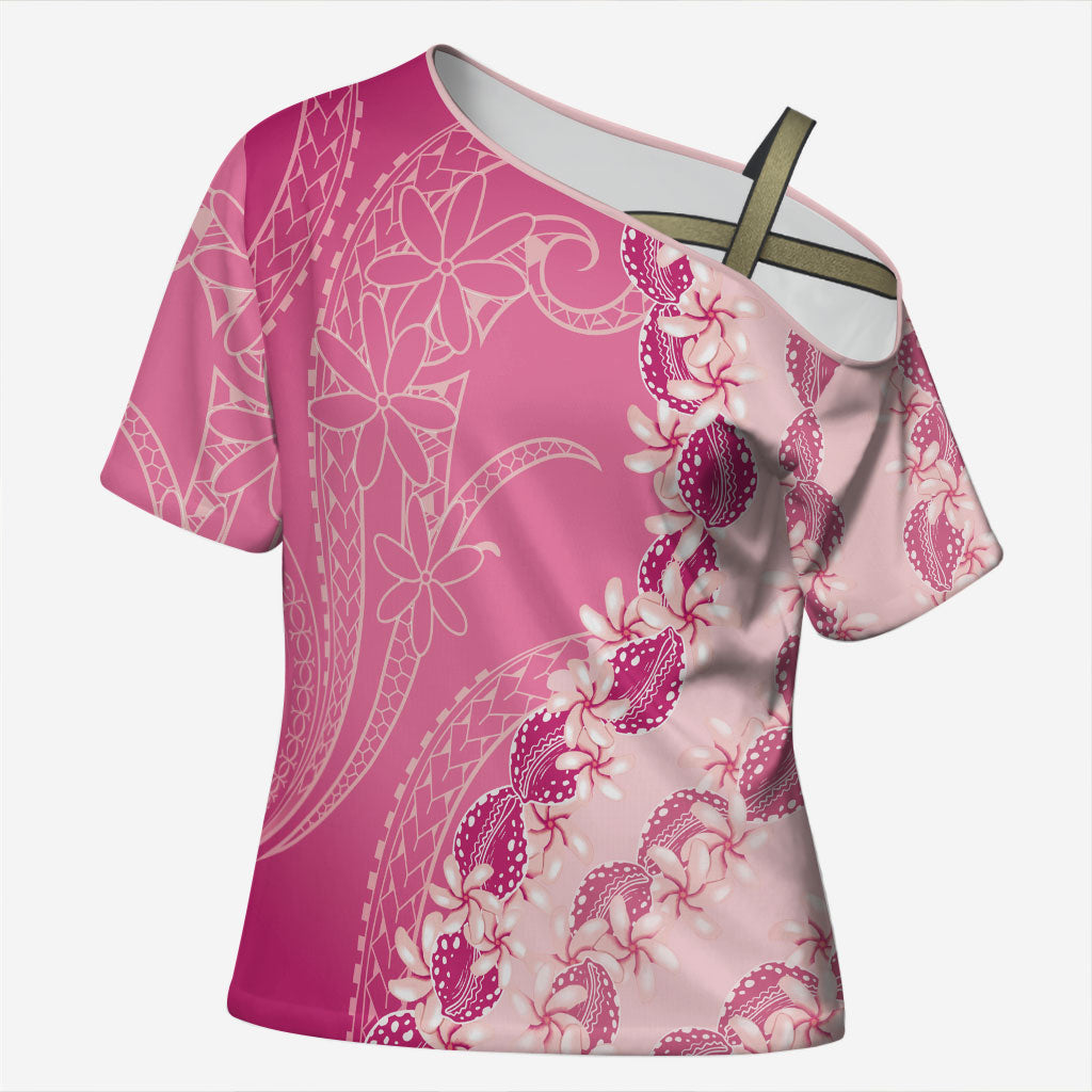 Heiva i Tahiti Cross Shoulder Shirt Tahitian Tiare Maori Cowrie Lei Pink LT14 Female Pink - Polynesian Pride