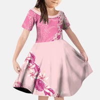 Heiva i Tahiti Family Matching Long Sleeve Bodycon Dress and Hawaiian Shirt Tahitian Tiare Maori Cowrie Lei Pink LT14 Daughter's Dress Pink - Polynesian Pride