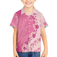 Heiva i Tahiti Family Matching Long Sleeve Bodycon Dress and Hawaiian Shirt Tahitian Tiare Maori Cowrie Lei Pink LT14 Son's Shirt Pink - Polynesian Pride