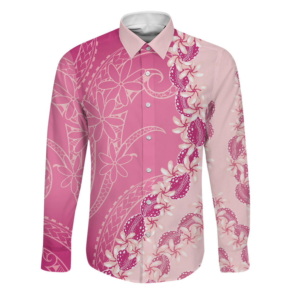 Heiva i Tahiti Family Matching Mermaid Dress and Hawaiian Shirt Tahitian Tiare Maori Cowrie Lei Pink LT14 Dad's Shirt - Long Sleeve Pink - Polynesian Pride
