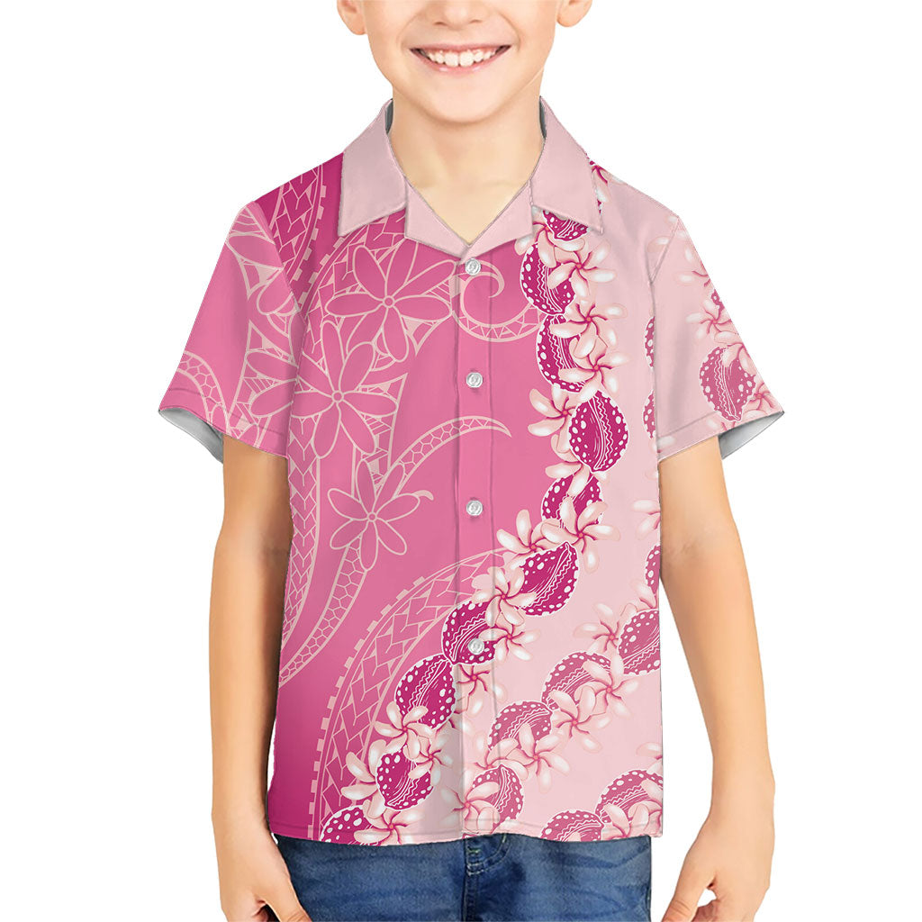 Heiva i Tahiti Family Matching Off Shoulder Short Dress and Hawaiian Shirt Tahitian Tiare Maori Cowrie Lei Pink LT14 Son's Shirt Pink - Polynesian Pride