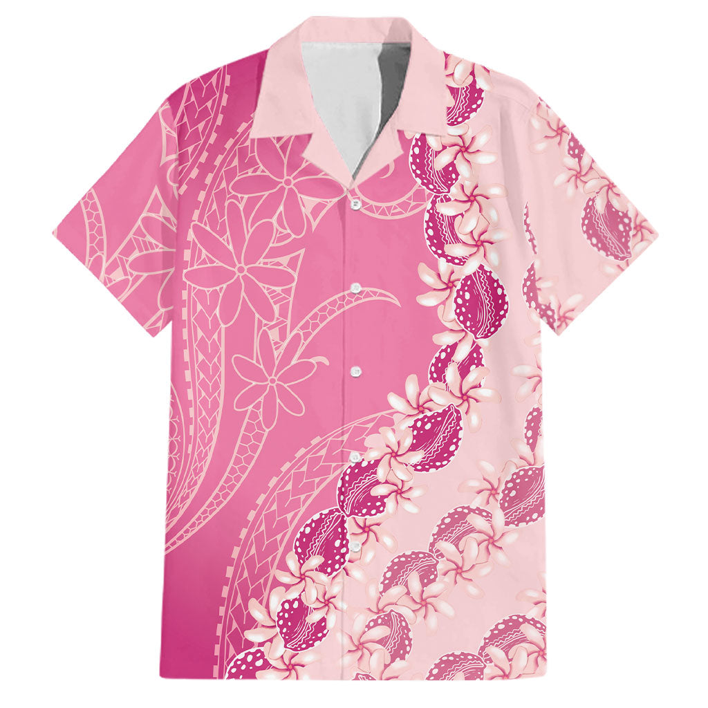 Heiva i Tahiti Family Matching Summer Maxi Dress and Hawaiian Shirt Tahitian Tiare Maori Cowrie Lei Pink LT14 Dad's Shirt - Short Sleeve Pink - Polynesian Pride