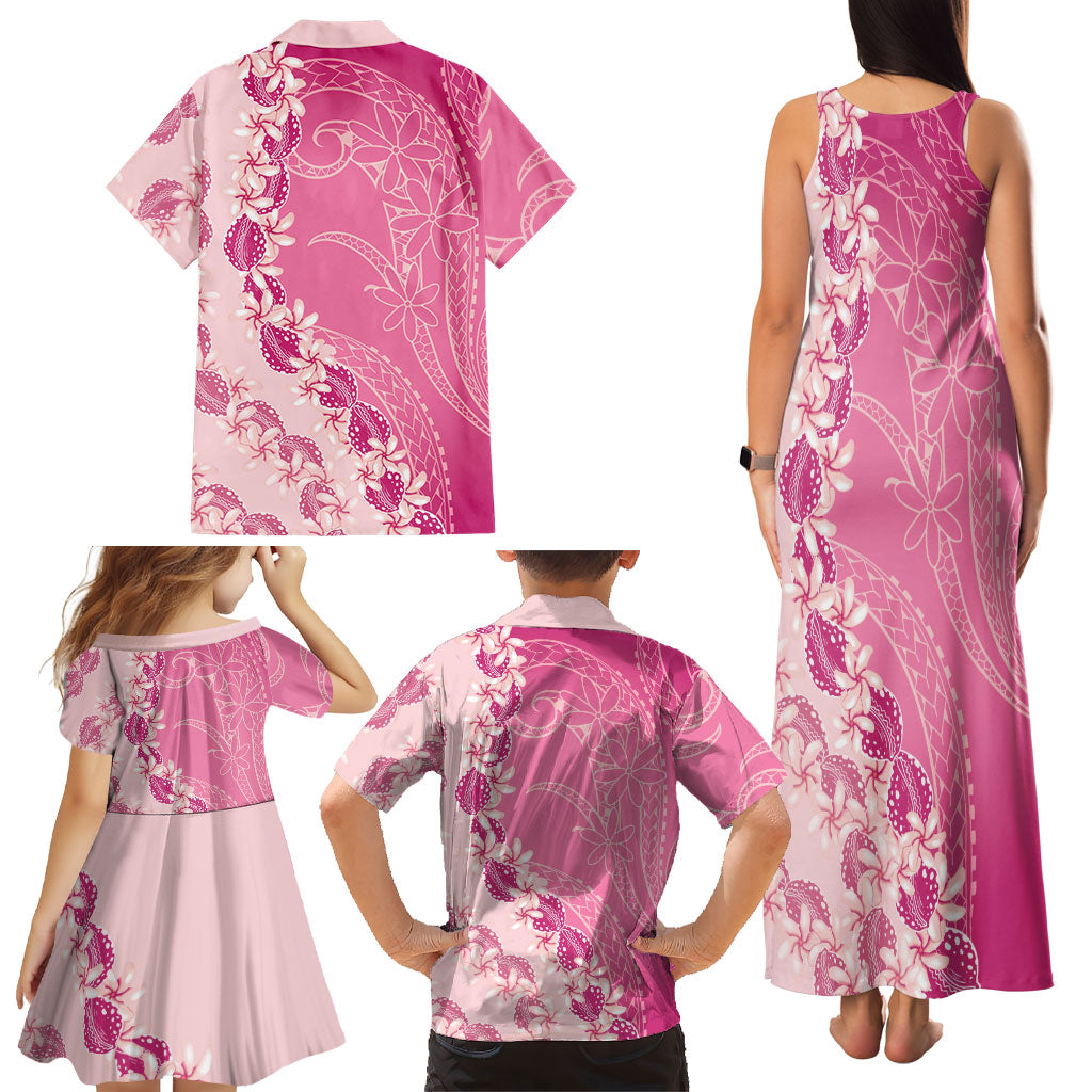 Heiva i Tahiti Family Matching Tank Maxi Dress and Hawaiian Shirt Tahitian Tiare Maori Cowrie Lei Pink LT14 - Polynesian Pride