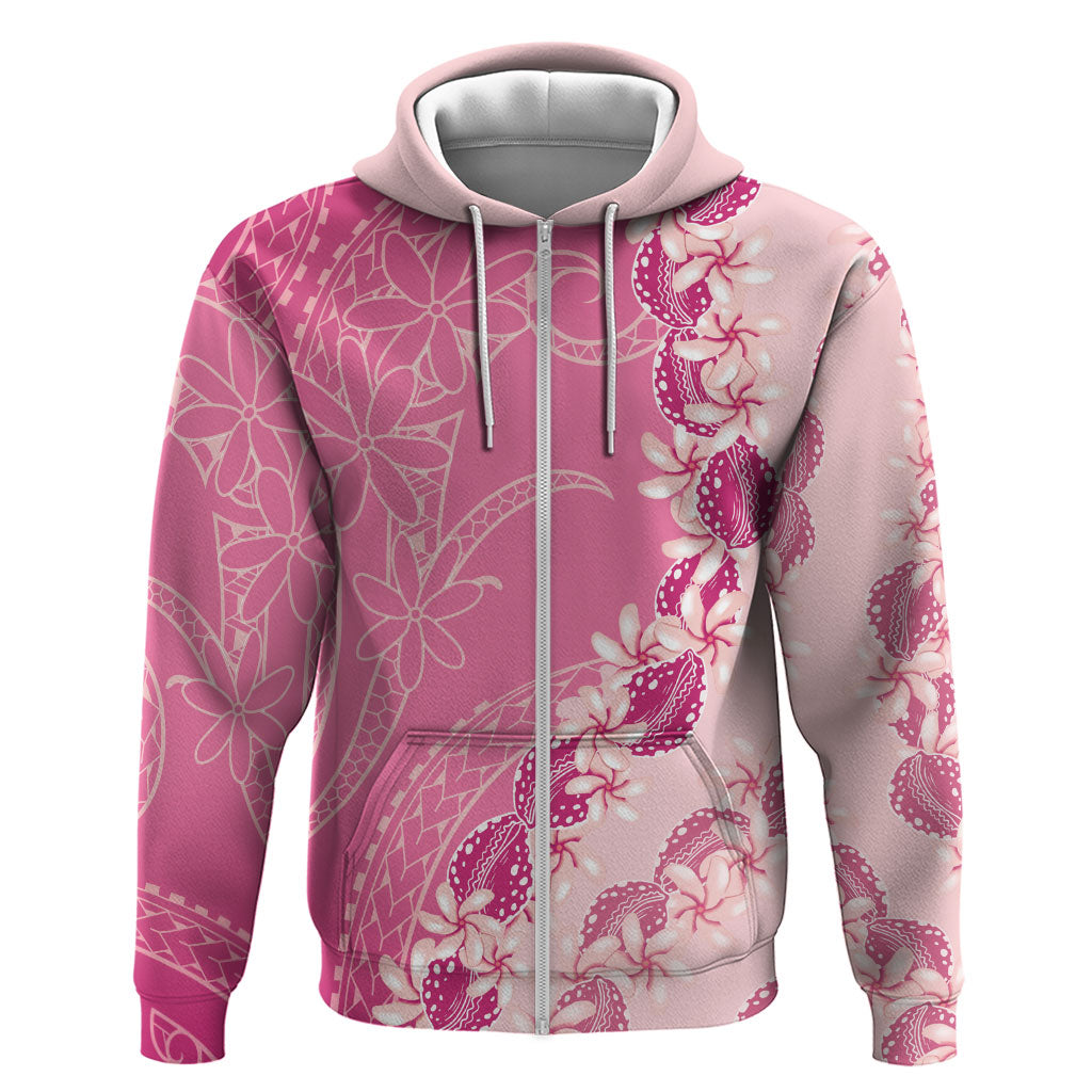 Heiva i Tahiti Hoodie Tahitian Tiare Maori Cowrie Lei Pink LT14 Zip Hoodie Pink - Polynesian Pride