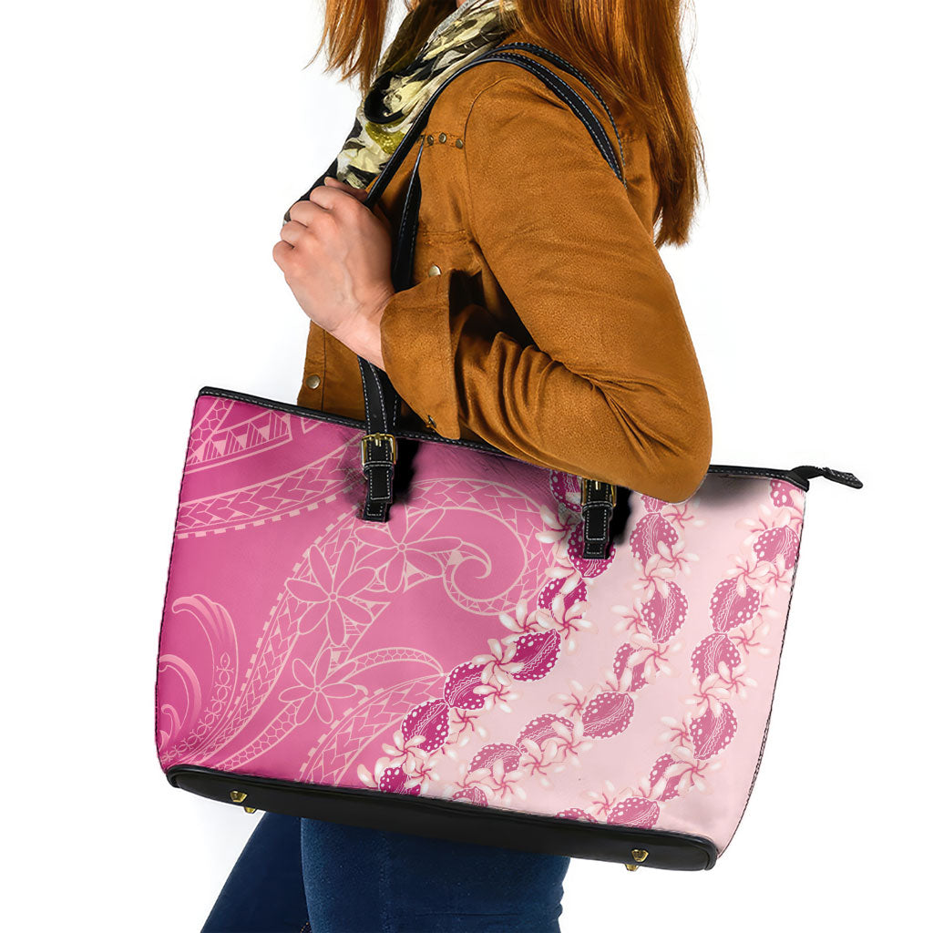 Heiva i Tahiti Leather Tote Bag Tahitian Tiare Maori Cowrie Lei Pink LT14 Pink - Polynesian Pride