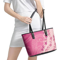 Heiva i Tahiti Leather Tote Bag Tahitian Tiare Maori Cowrie Lei Pink LT14 - Polynesian Pride