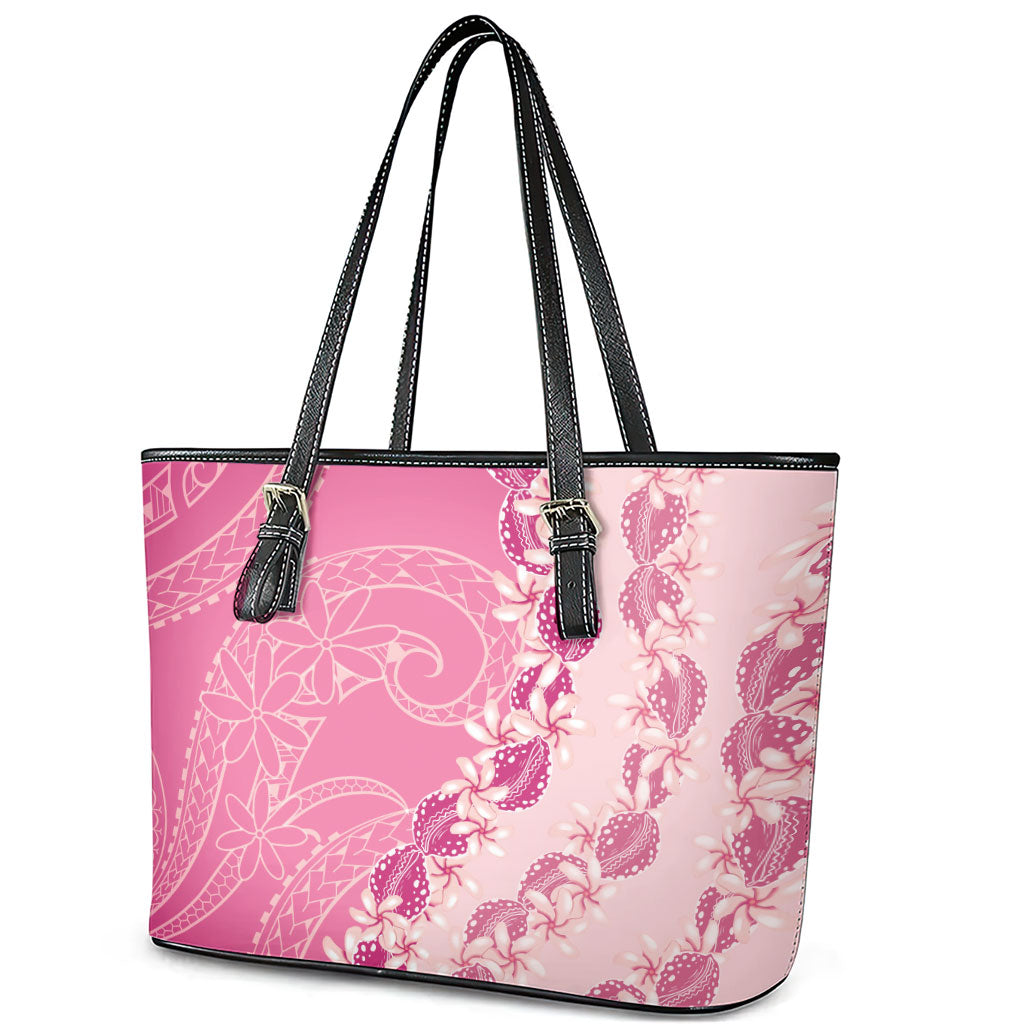 Heiva i Tahiti Leather Tote Bag Tahitian Tiare Maori Cowrie Lei Pink LT14 - Polynesian Pride