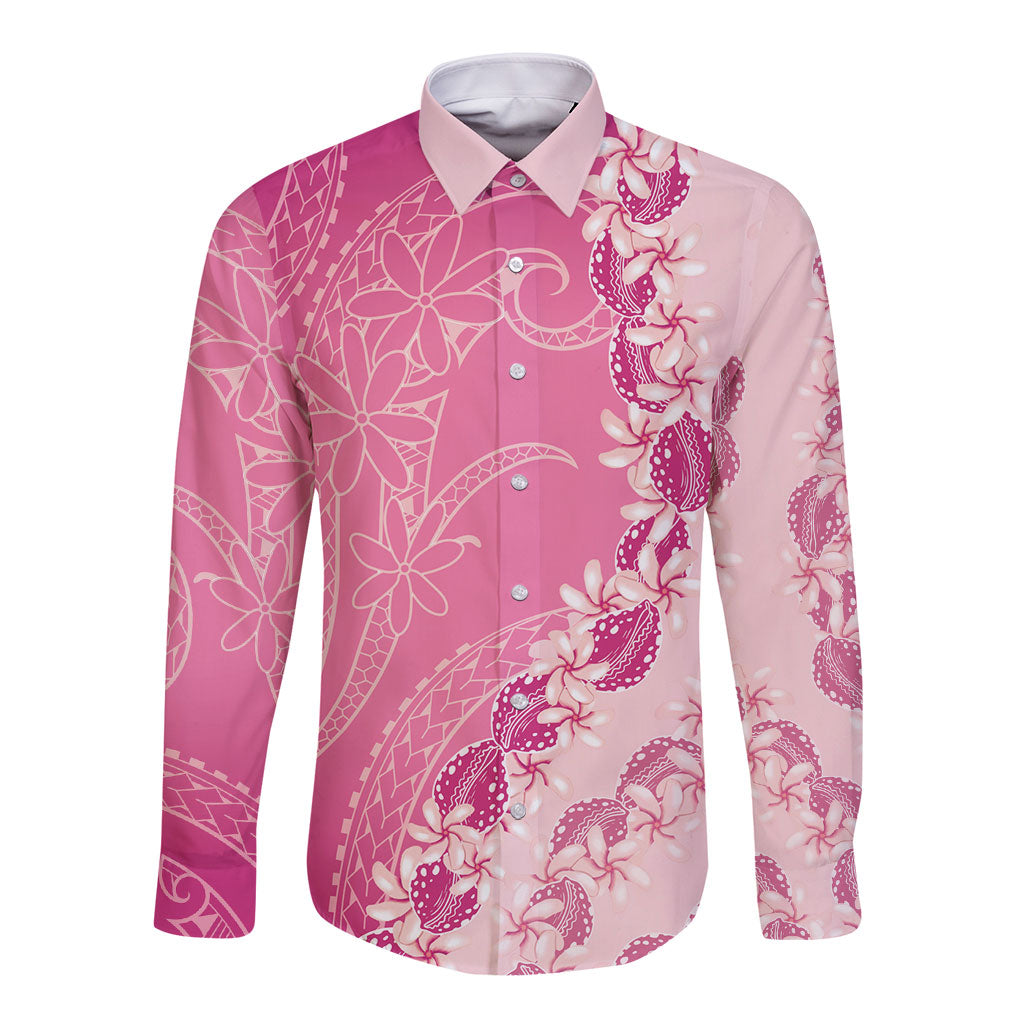 Heiva i Tahiti Long Sleeve Button Shirt Tahitian Tiare Maori Cowrie Lei Pink