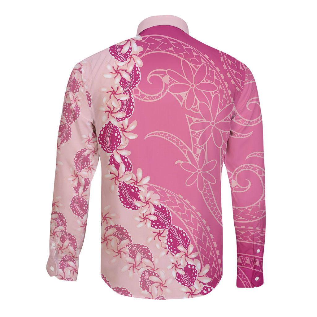 Heiva i Tahiti Long Sleeve Button Shirt Tahitian Tiare Maori Cowrie Lei Pink LT14 - Polynesian Pride