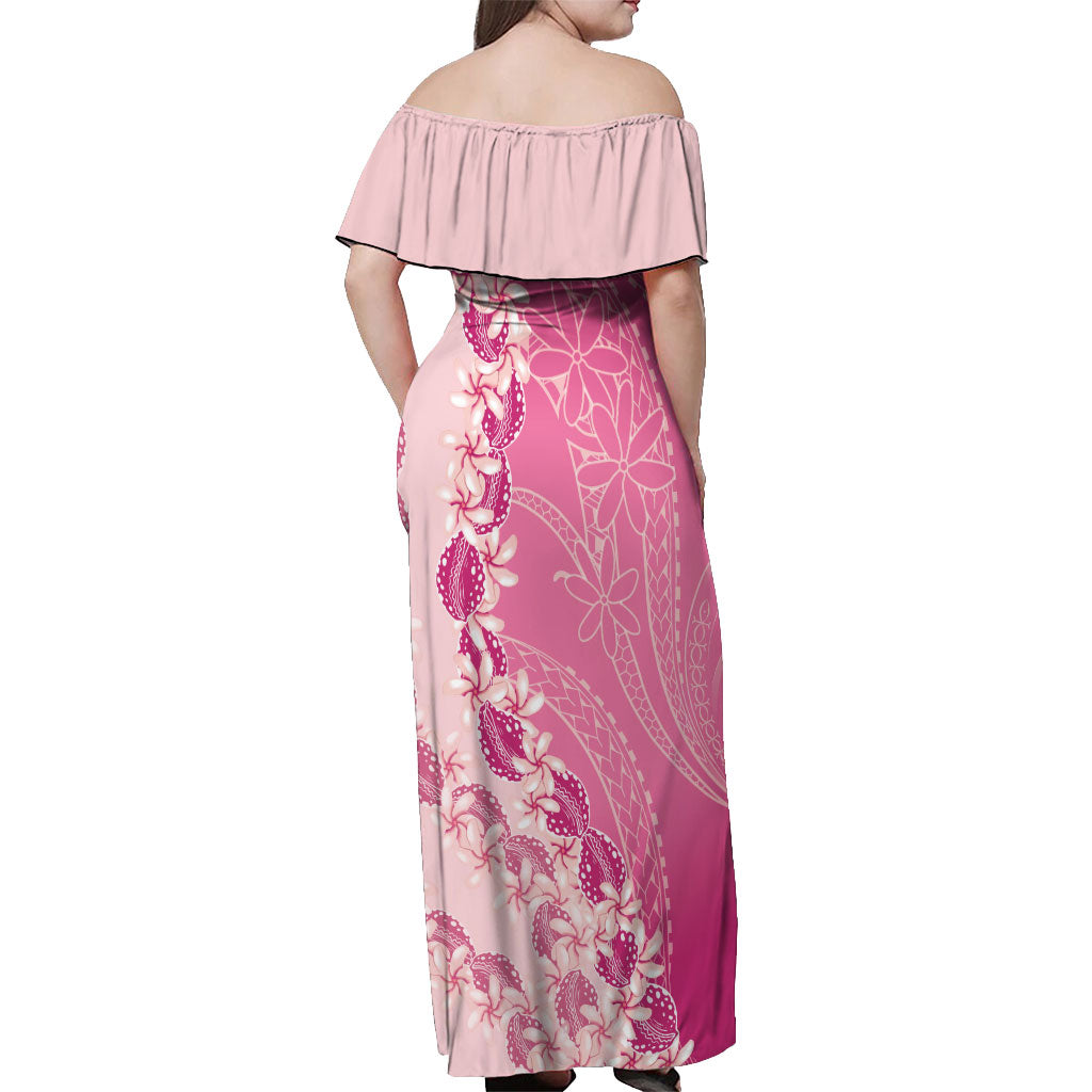 Heiva i Tahiti Off Shoulder Maxi Dress Tahitian Tiare Maori Cowrie Lei Pink LT14 - Polynesian Pride