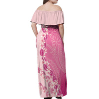 Heiva i Tahiti Off Shoulder Maxi Dress Tahitian Tiare Maori Cowrie Lei Pink LT14 - Polynesian Pride