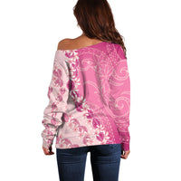 Heiva i Tahiti Off Shoulder Sweater Tahitian Tiare Maori Cowrie Lei Pink LT14 - Polynesian Pride