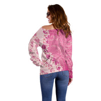Heiva i Tahiti Off Shoulder Sweater Tahitian Tiare Maori Cowrie Lei Pink LT14 - Polynesian Pride