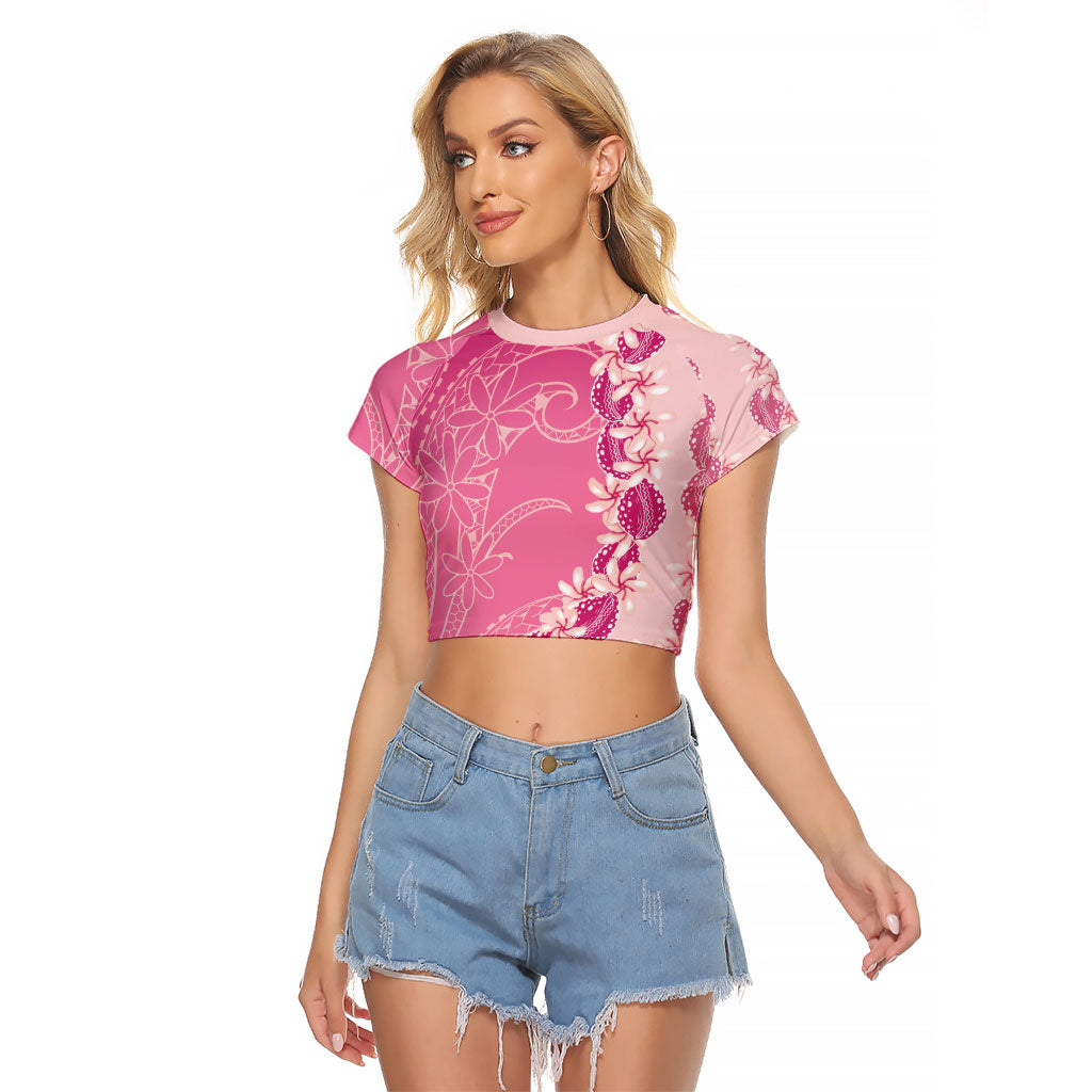 Heiva i Tahiti Raglan Cropped T Shirt Tahitian Tiare Maori Cowrie Lei Pink LT14 Female Pink - Polynesian Pride