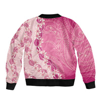 Heiva i Tahiti Sleeve Zip Bomber Jacket Tahitian Tiare Maori Cowrie Lei Pink