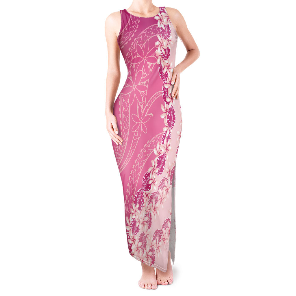 Heiva i Tahiti Tank Maxi Dress Tahitian Tiare Maori Cowrie Lei Pink LT14 Women Pink - Polynesian Pride