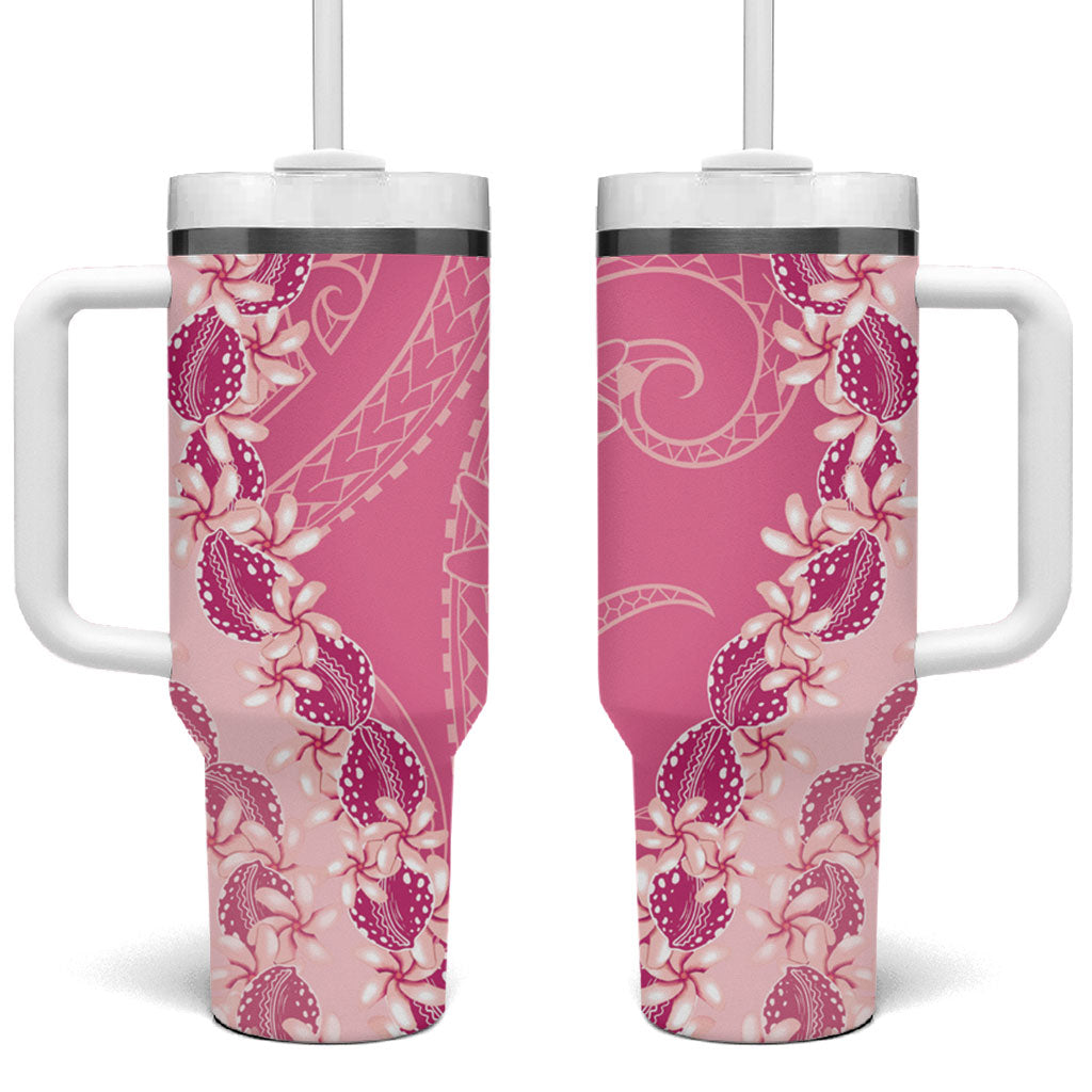 Heiva i Tahiti Tumbler With Handle Tahitian Tiare Maori Cowrie Lei Pink LT14 One Size: 40 oz Pink - Polynesian Pride