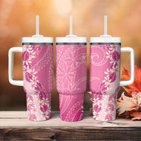 Heiva i Tahiti Tumbler With Handle Tahitian Tiare Maori Cowrie Lei Pink LT14 - Polynesian Pride