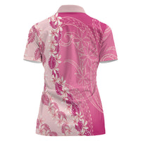 Heiva i Tahiti Women Polo Shirt Tahitian Tiare Maori Cowrie Lei Pink LT14 - Polynesian Pride