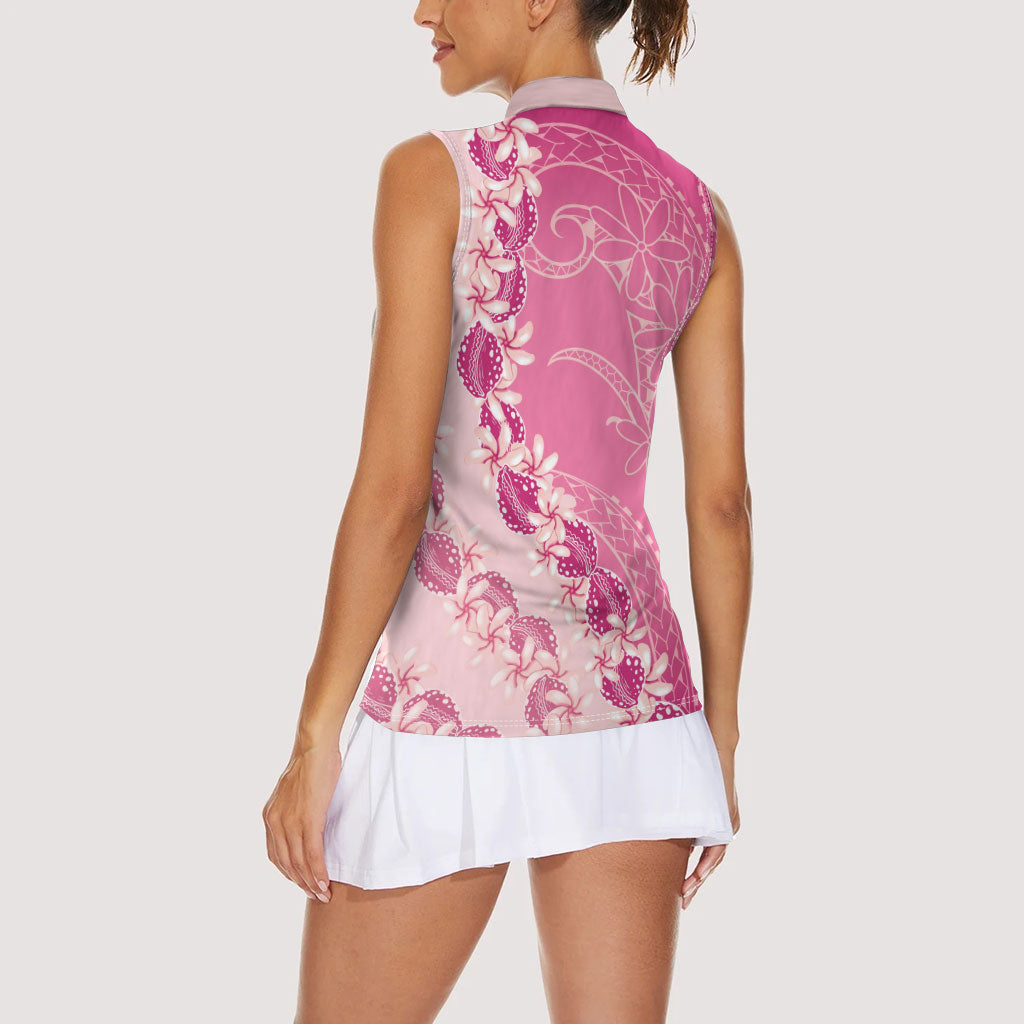 Heiva i Tahiti Women Sleeveless Polo Shirt Tahitian Tiare Maori Cowrie Lei Pink LT14 - Polynesian Pride