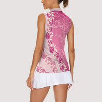 Heiva i Tahiti Women Sleeveless Polo Shirt Tahitian Tiare Maori Cowrie Lei Pink LT14 - Polynesian Pride