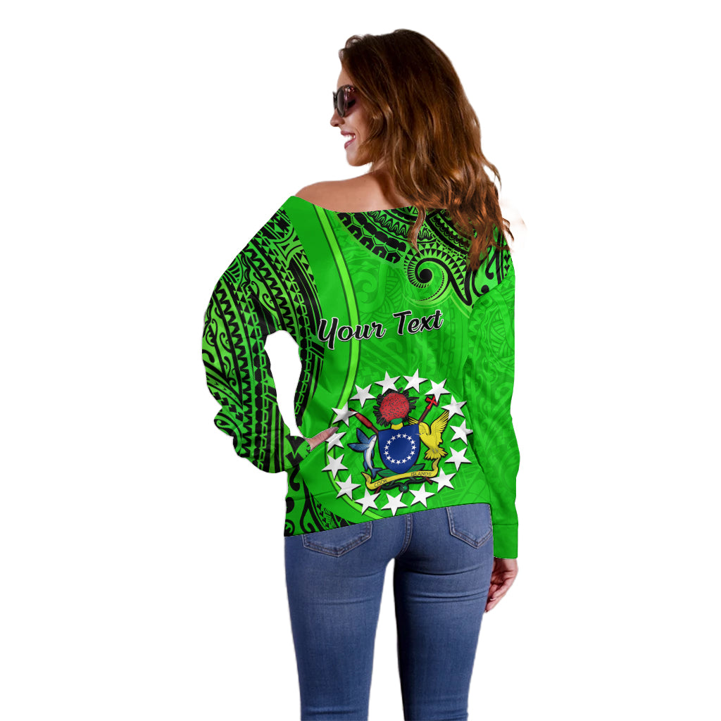 Personalised 21 July Mitiaro Island Gospel Day Off Shoulder Sweater Cook Islands Tribal Pattern LT14 - Polynesian Pride