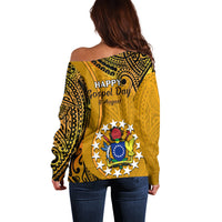 8 August Manihiki Island Gospel Day Off Shoulder Sweater Cook Islands Tribal Pattern LT14 - Polynesian Pride