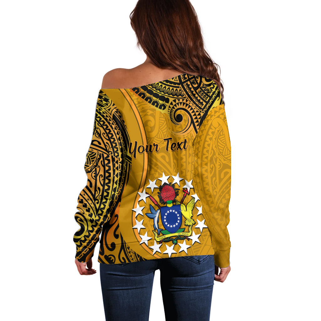 Personalised 8 August Manihiki Island Gospel Day Off Shoulder Sweater Cook Islands Tribal Pattern LT14 - Polynesian Pride