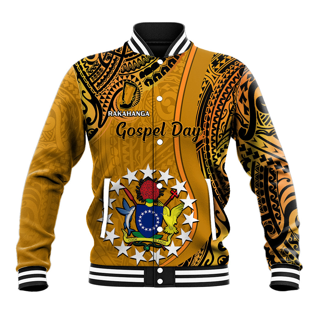 Personalised 15 August Rakahanga Island Gospel Day Baseball Jacket Cook Islands Tribal Pattern LT14 Unisex Orange - Polynesian Pride