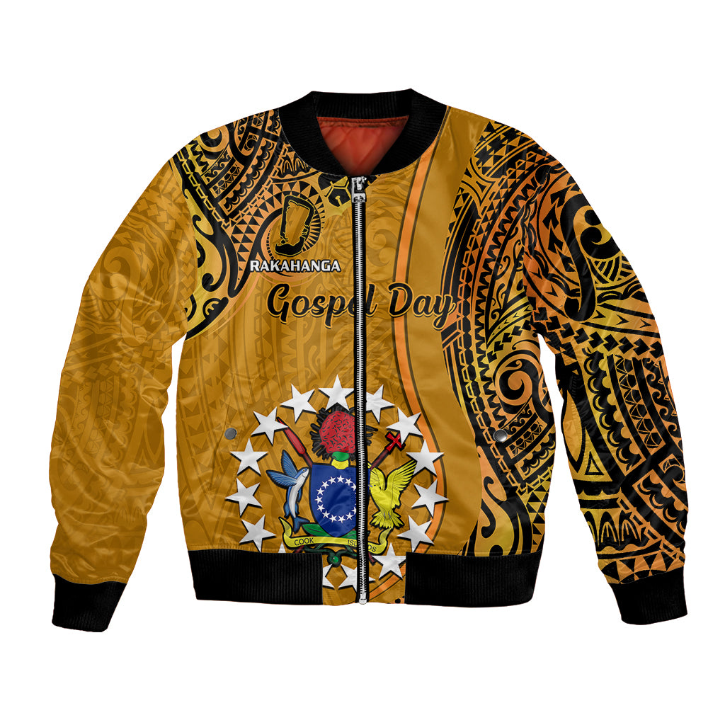 Personalised 15 August Rakahanga Island Gospel Day Bomber Jacket Cook Islands Tribal Pattern LT14 Unisex Orange - Polynesian Pride