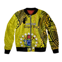 Personalised 27 October Aitutaki Island Gospel Day Bomber Jacket Cook Islands Tribal Pattern LT14 Unisex Gold - Polynesian Pride