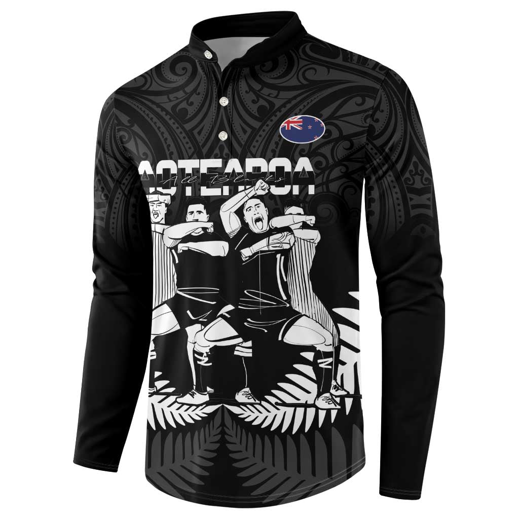 New Zealand Silver Fern Rugby Button Sweatshirt Haka Dance With Aotearoa Maori Pattern LT14 - Polynesian Pride