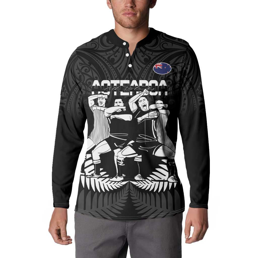 New Zealand Silver Fern Rugby Button Sweatshirt Haka Dance With Aotearoa Maori Pattern LT14 - Polynesian Pride