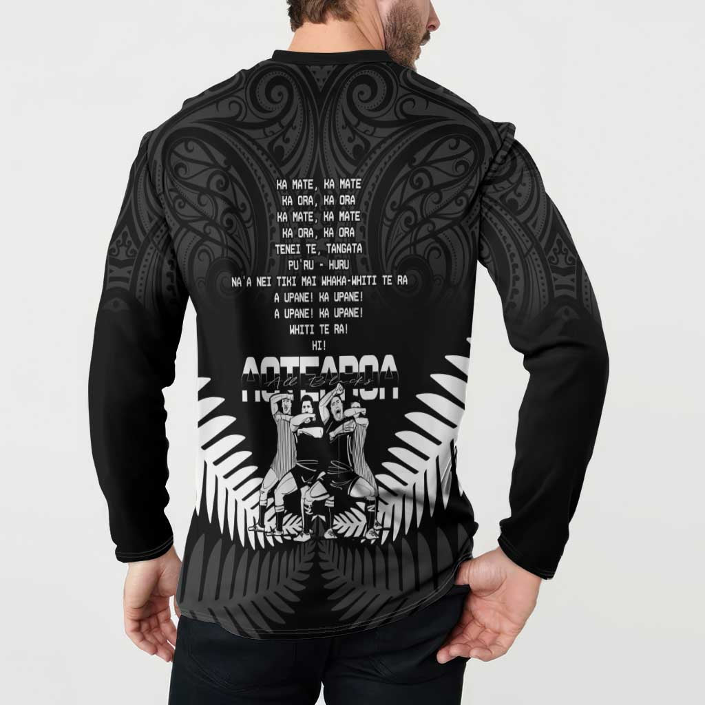New Zealand Silver Fern Rugby Button Sweatshirt Haka Dance With Aotearoa Maori Pattern LT14 - Polynesian Pride