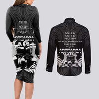 New Zealand Silver Fern Rugby Couples Matching Long Sleeve Bodycon Dress and Long Sleeve Button Shirt Haka Dance With Aotearoa Maori Pattern LT14 - Polynesian Pride